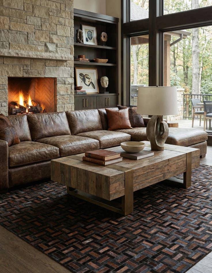 Detail image of 4' 11 x 7' 11 Cowhide Stocks Rug