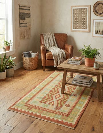 3' 6 x 6' 3 Hand Woven Kilim Waziri Wool Rug