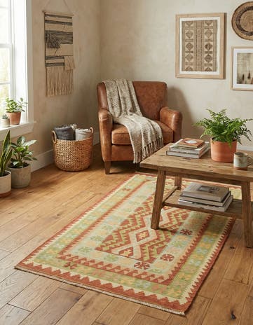 3' 6 x 6' 3 Hand Woven Kilim Waziri Wool Rug