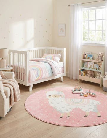5' 3 x 5' 3 Llama Whimsy Kids Round Rug