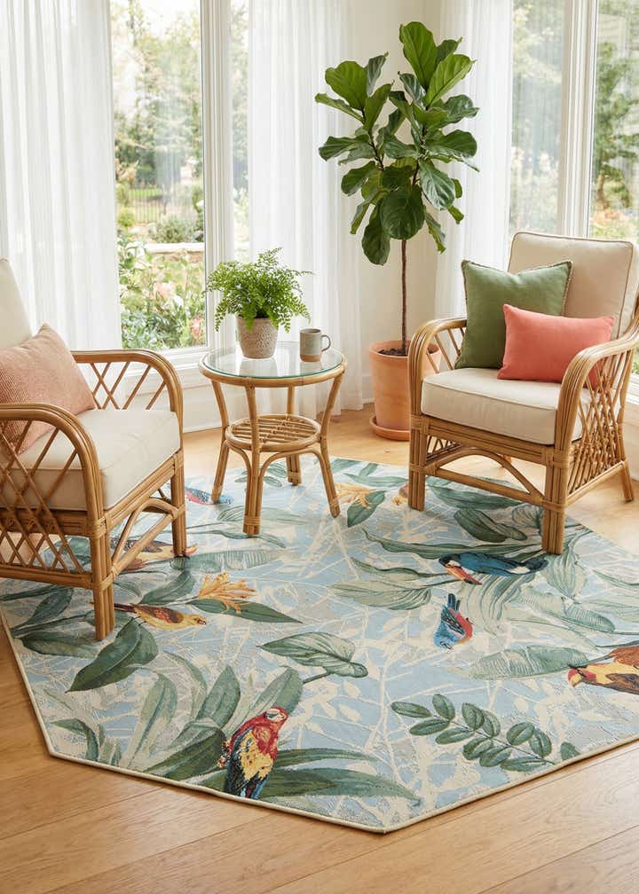 7' 10 x 7' 10 Easy-Clean Botanical Indoor / Outdoor Octagon Rug