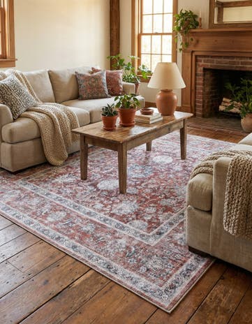 Antique Red Washable Yara Square Rug