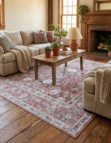Antique Red Washable Yara Square Rug