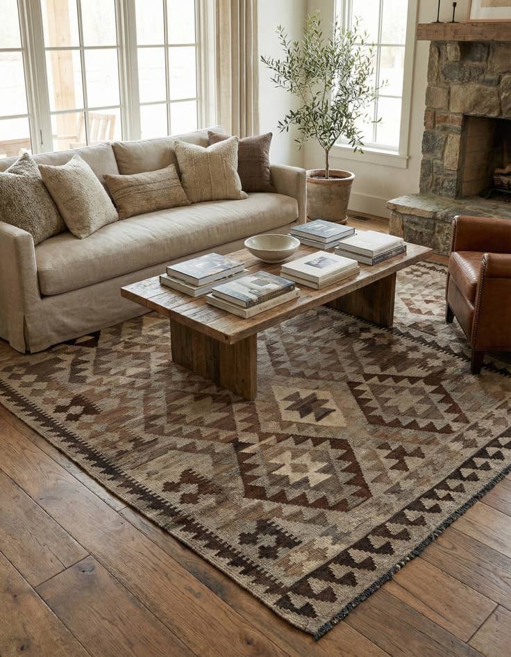 Detail image of  4' 1 x 6' 2  Hand Woven Kilim Maymana Wool Rug