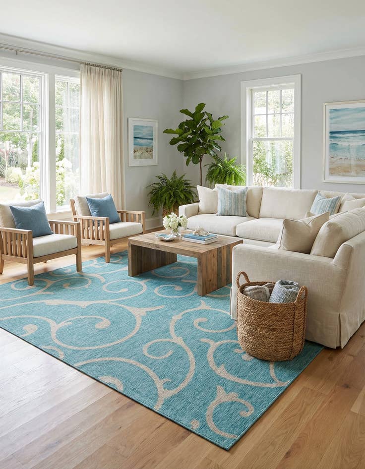 Detail image of 13' x 13'  Washable Botanical Indoor / Outdoor Square Rug