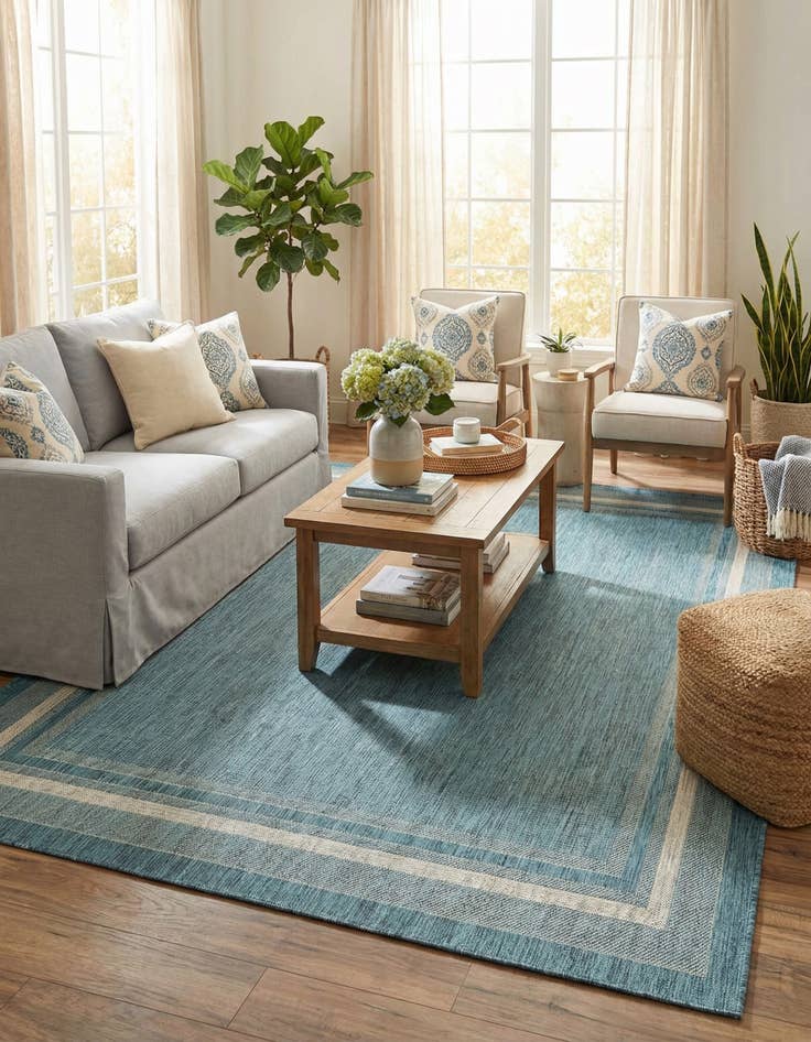 Detail image of 7' 10 x 11'  Washable Border Indoor / Outdoor Rug