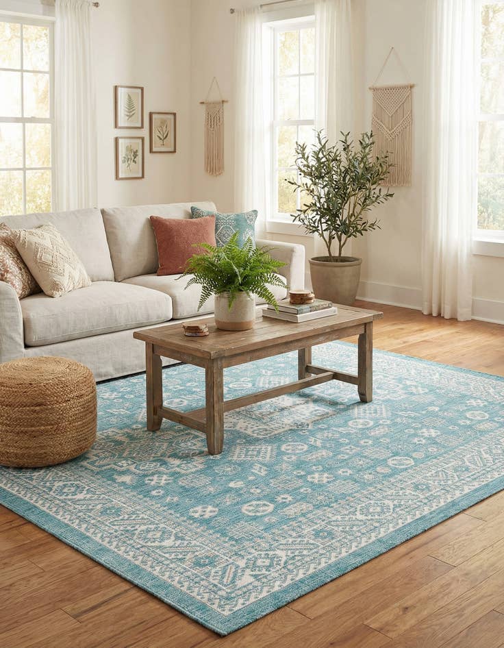 Detail image of 7' 10 x 7' 10  Washable Aztec Indoor / Outdoor Square Rug