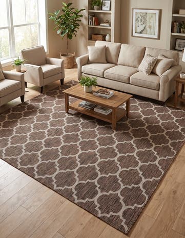 Brown Easy-Clean Lattice Indoor / Outdoor Square Rug