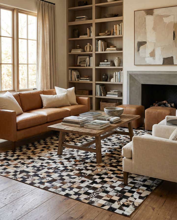 5' 1 x 8' 1 Cowhide Leather Rug