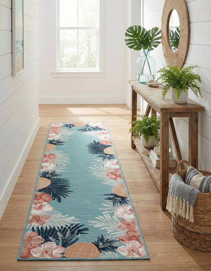 Detail image of 2' 2 x 8' Easy-Clean Botanical Indoor / Outdoor Runner Rug