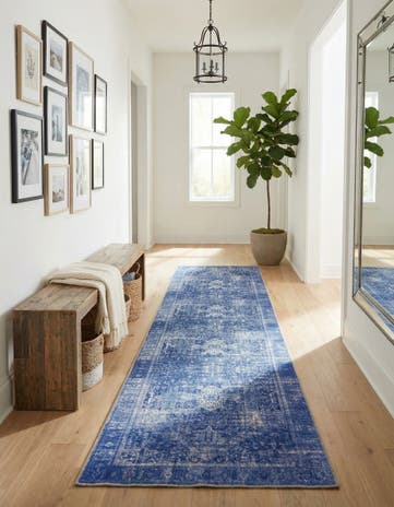 Navy Blue Washable Timeless Runner Rug