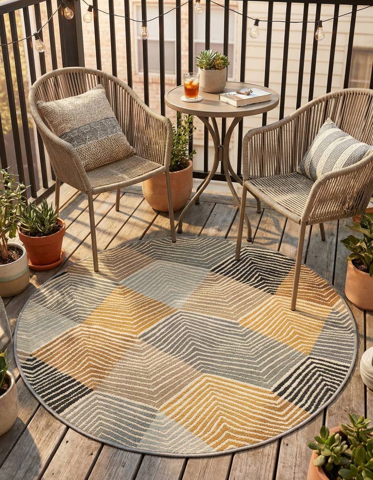 Detail image of 3' x 3'  Washable Modern Indoor / Outdoor Round Rug