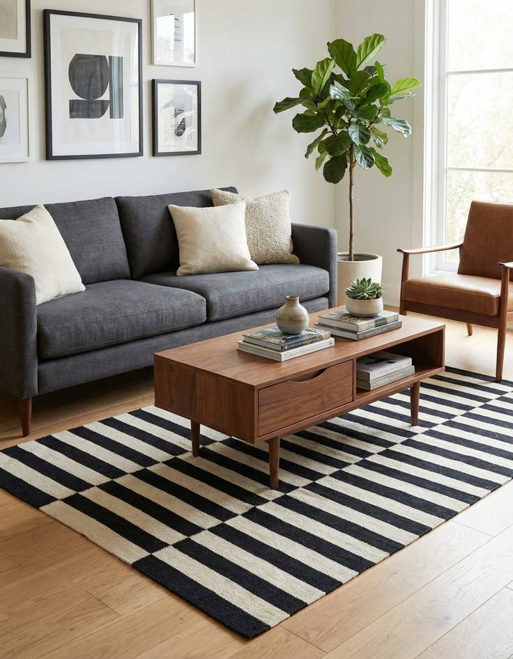 Detail image of 4' 3 x 6'  Hand Woven Kilim Modern Wool Rug