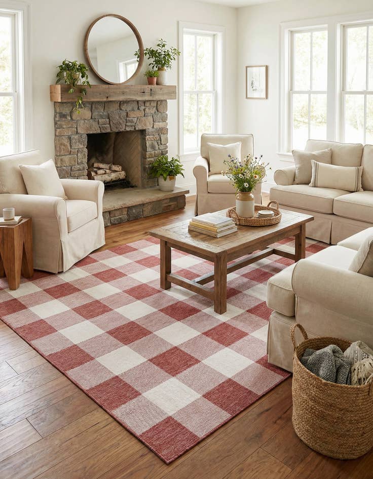 Detail image of 9' x 12' Easy-Clean Checkered Indoor / Outdoor Rug