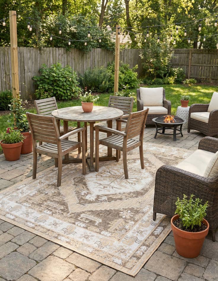 Detail image of 5' 3 x 8'  Washable Traditional Indoor / Outdoor Rug