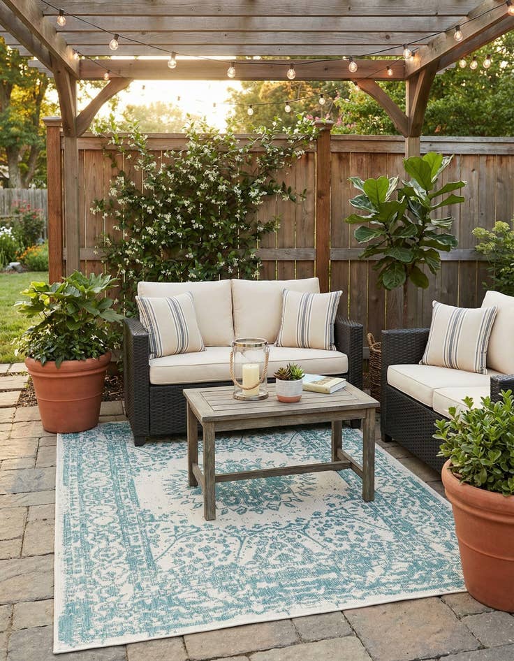 Detail image of 5' 3 x 7'  Washable Traditional Indoor / Outdoor Rug