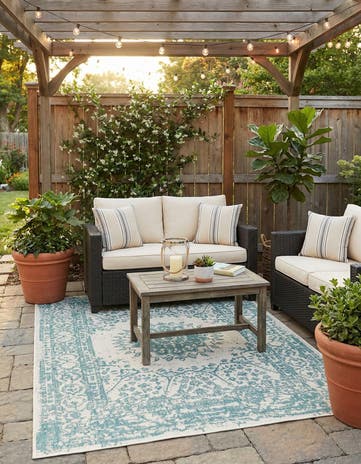 Aqua Easy-Clean Traditional Indoor / Outdoor Rug