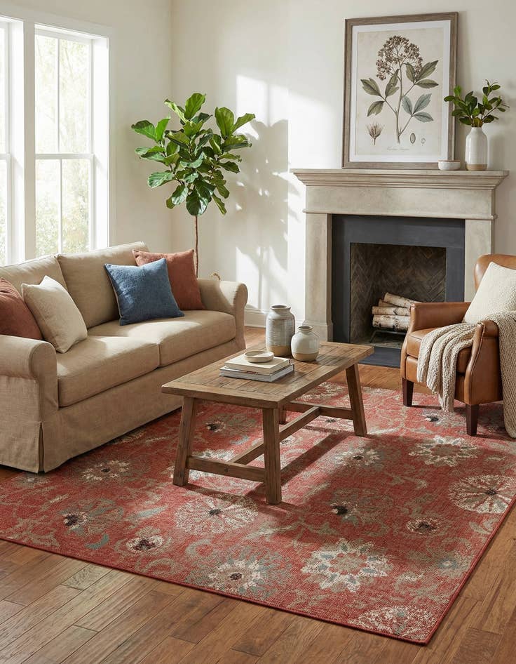 Detail image of  7' 10 x 7' 10  Washable Botanical Indoor / Outdoor Square Rug