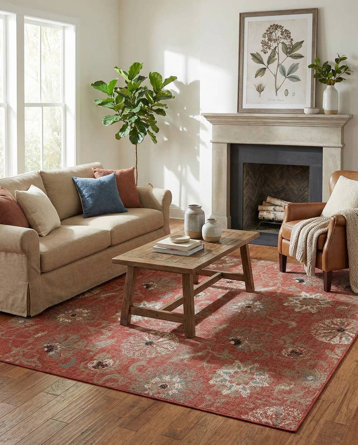 Detail image of 7' 10 x 7' 10 Easy-Clean Botanical Indoor / Outdoor Square Rug