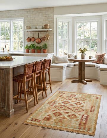 3' 8 x 6' 10 Hand Woven Kilim Waziri Wool Rug