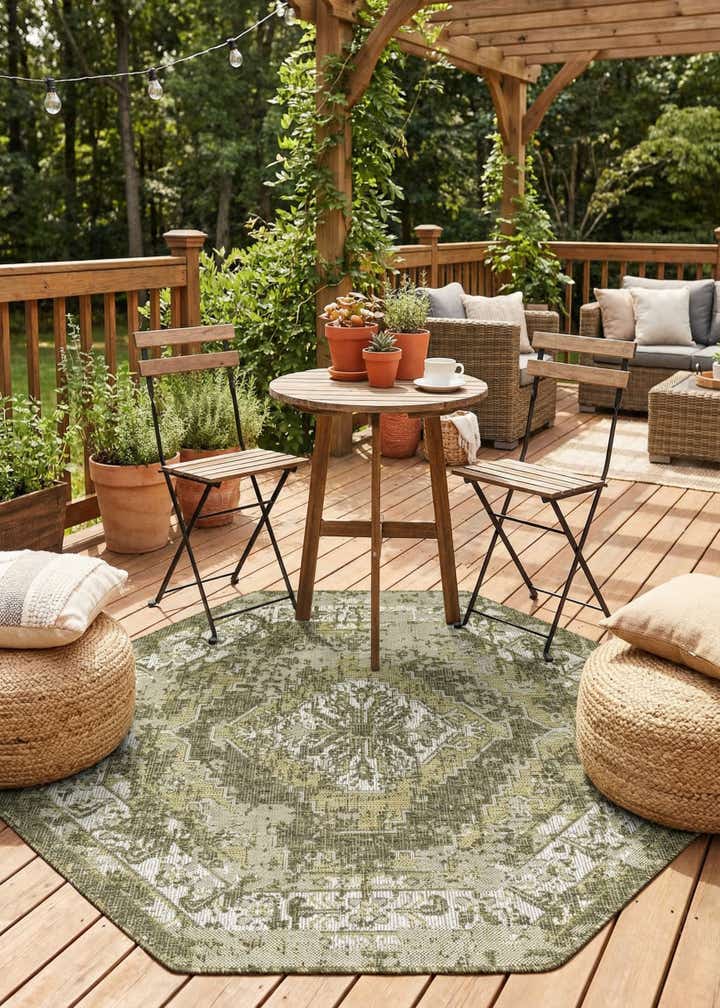 5' 3 x 5' 3 Easy-Clean Traditional Indoor / Outdoor Octagon Rug