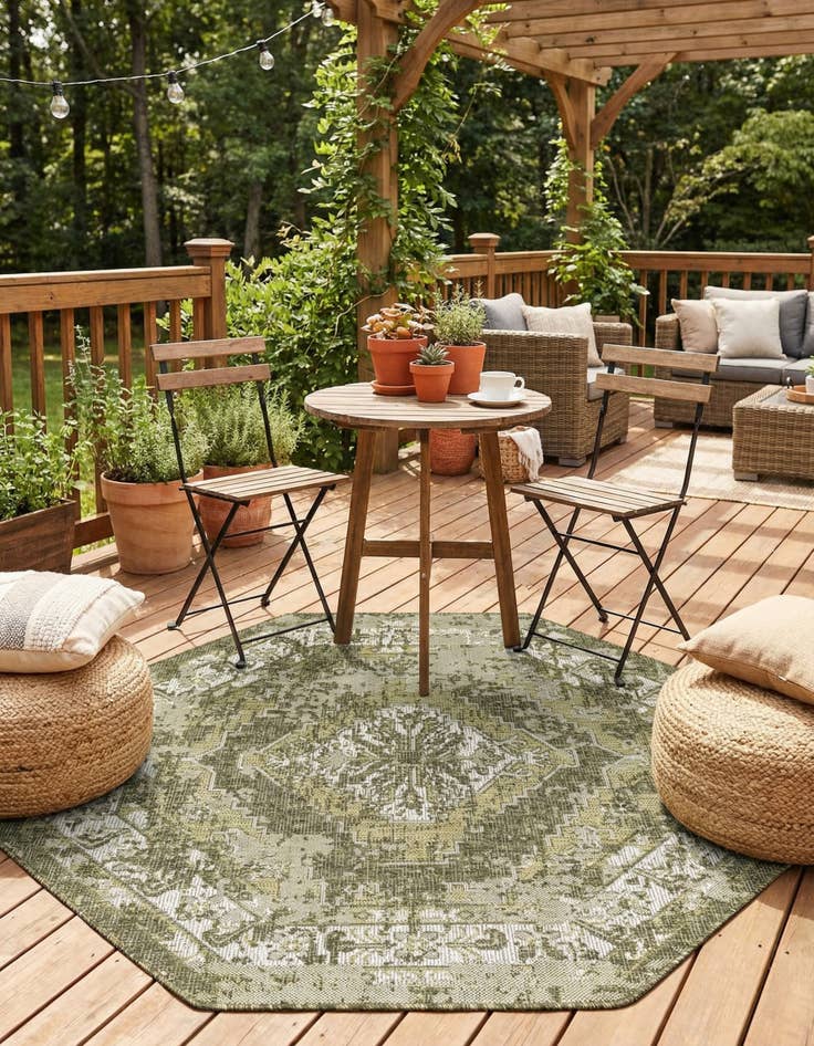Detail image of  5' 3 x 5' 3  Washable Traditional Indoor / Outdoor Octagon Rug