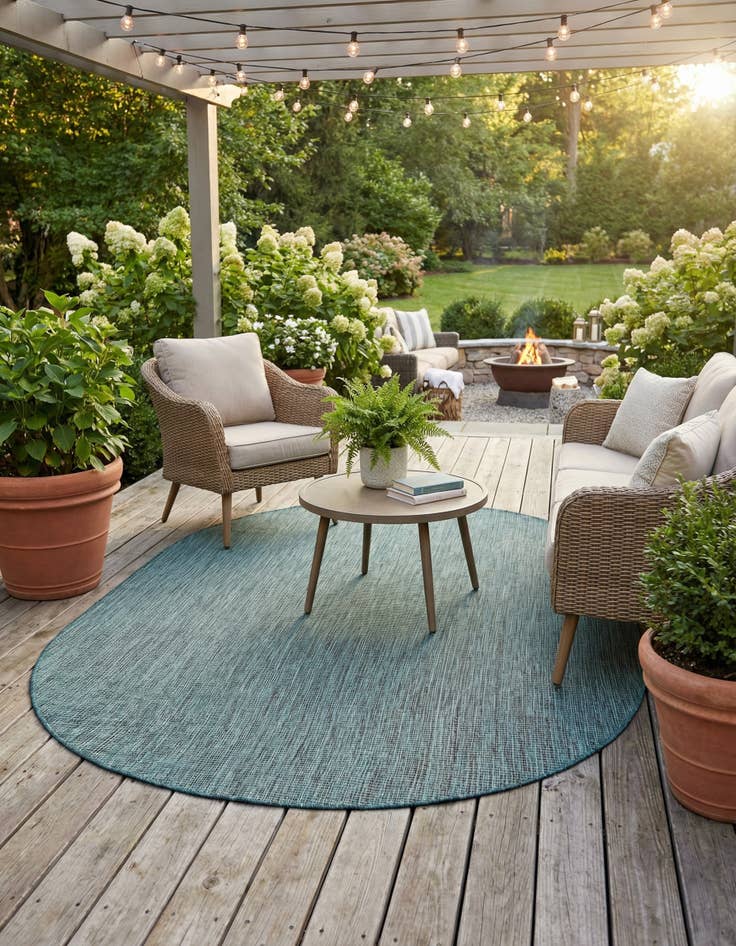 Detail image of 6' 1 x 9'  Washable Solid Indoor / Outdoor Oval Rug