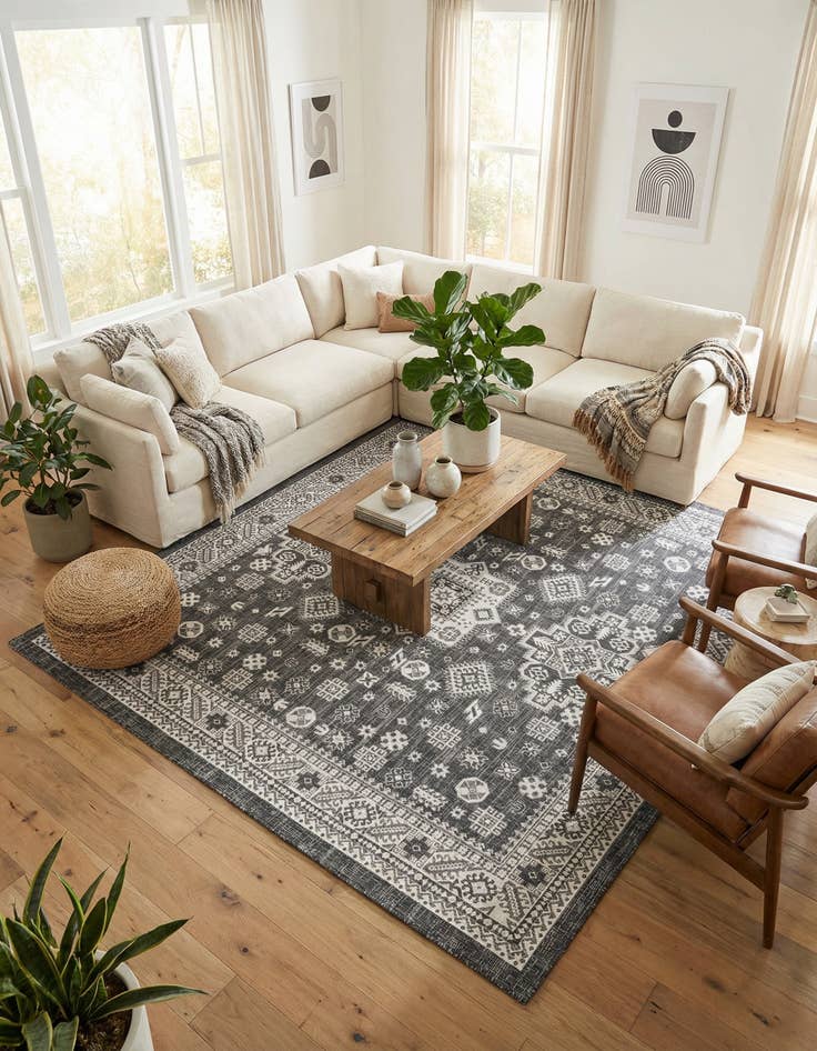 Detail image of 10' x 10'  Washable Aztec Indoor / Outdoor Square Rug