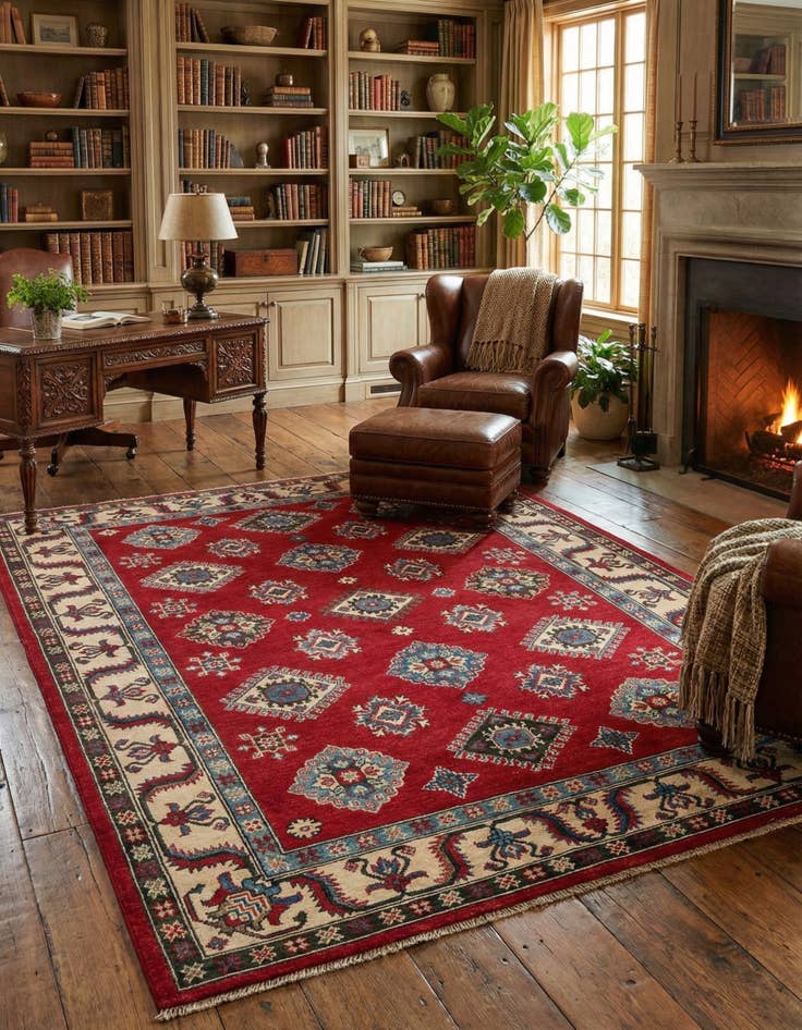 Detail image of  5' 8 x 8'  Hand Knotted Kazak Rug