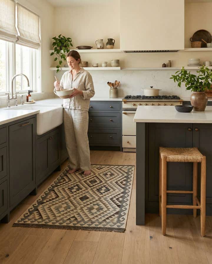 3' 8 x 5' 1 Hand Woven Kilim Maymana Wool Rug