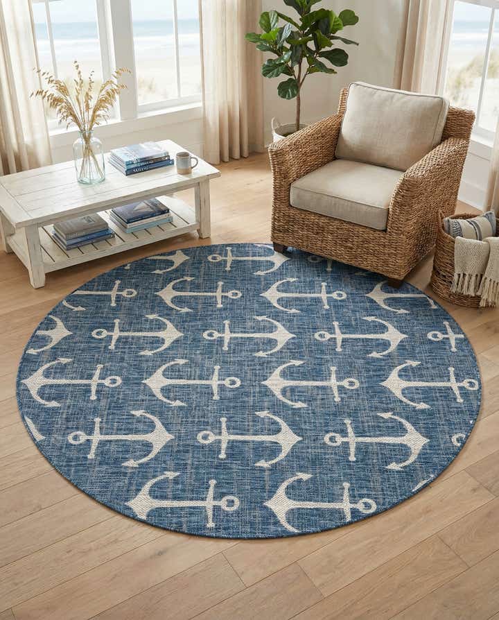 7' 10 x 7' 10 Easy-Clean Coastal Indoor / Outdoor Round Rug
