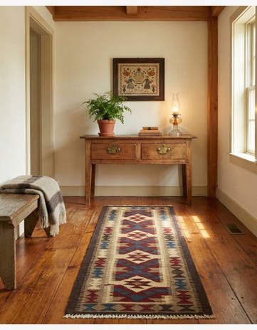 2' x 6' 6 Hand Woven Kilim Maymana Wool Runner Rug