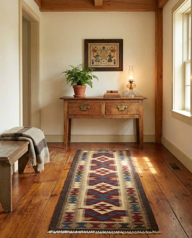 Detail image of 2' x 6' 6 Hand Woven Kilim Maymana Wool Runner Rug