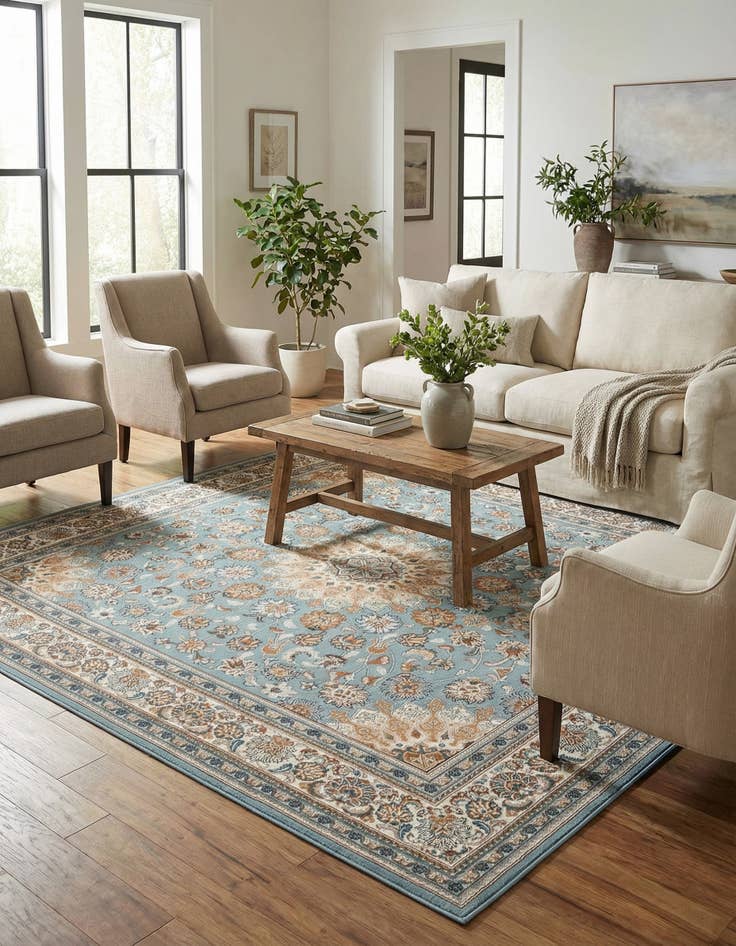 Detail image of 7' 10 x 7' 10  Washable Traditional Indoor / Outdoor Square Rug