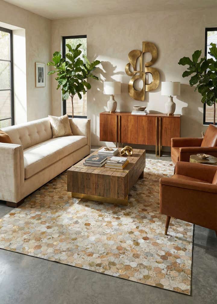 5' 2 x 8' Cowhide Leather Rug