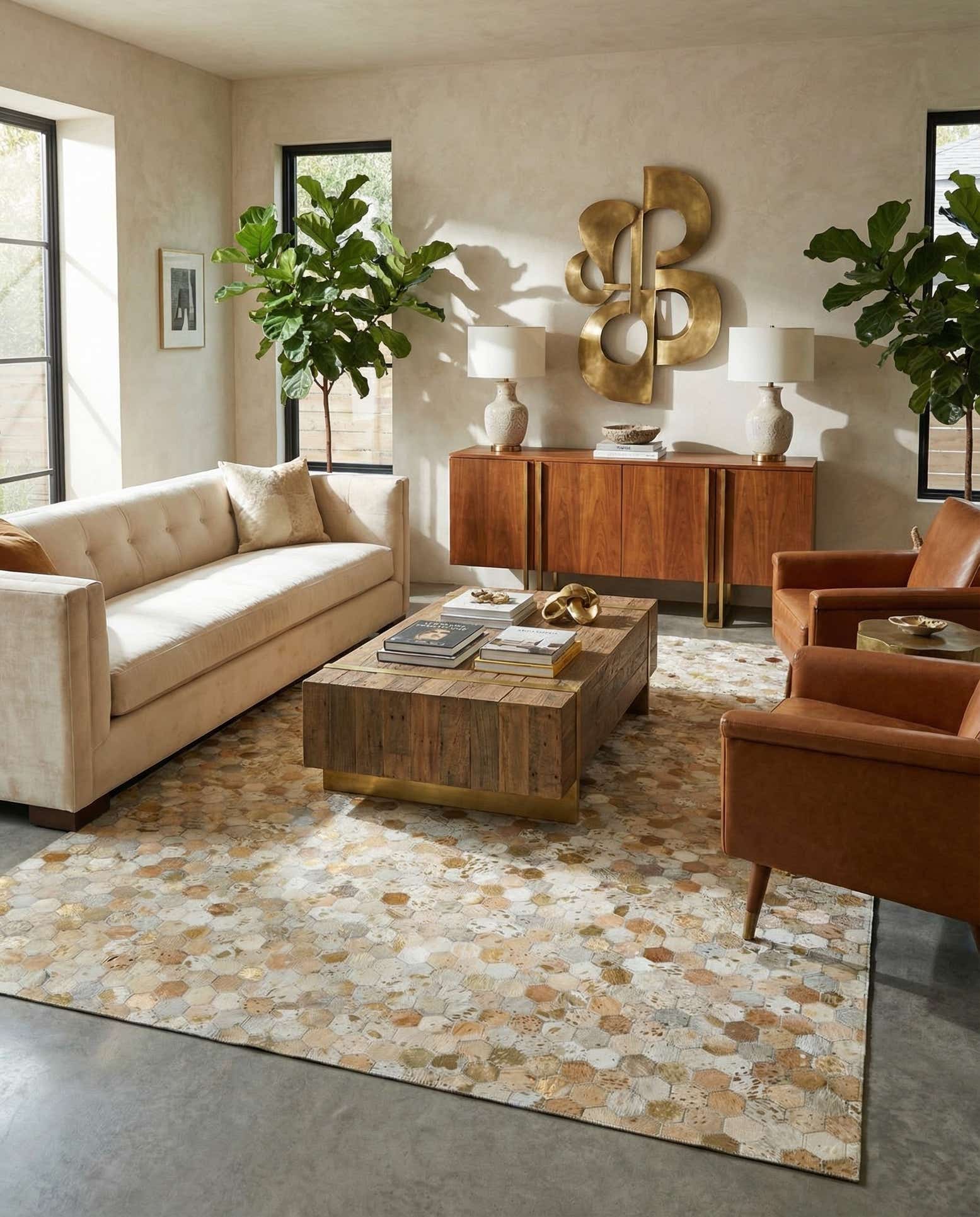 5' 2 x 8' Cowhide Leather Rug