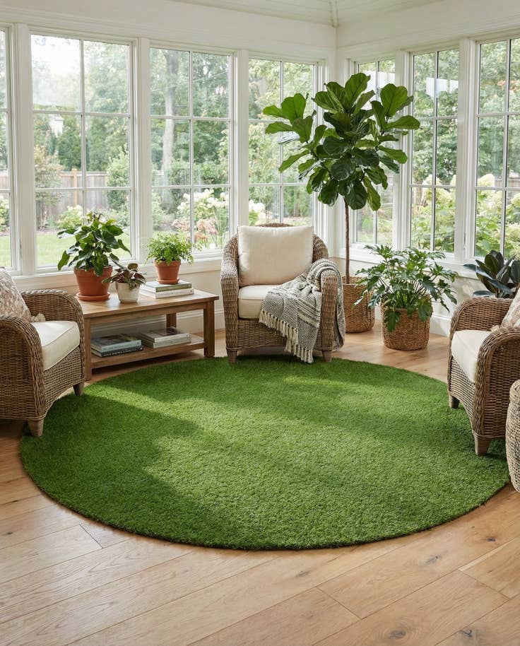 Detail image of 10' x 10' Easy-Clean Grass Indoor / Outdoor Round Rug