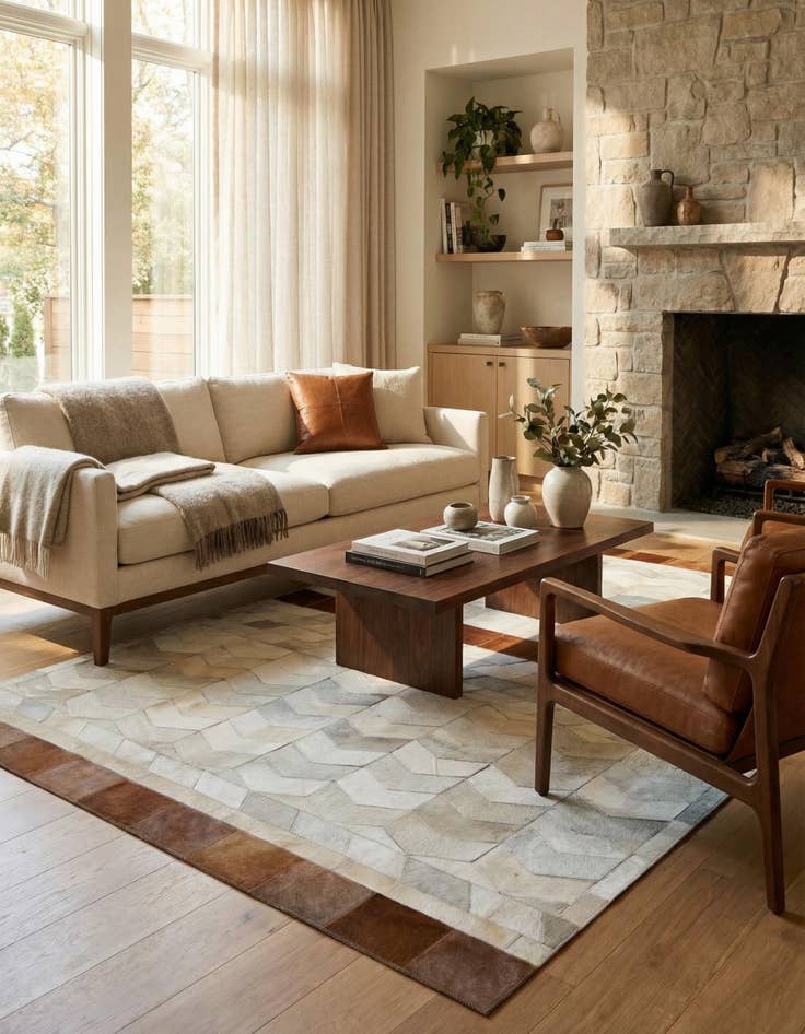 Detail image of 4' 10 x 7' 9 Cowhide Leather Rug