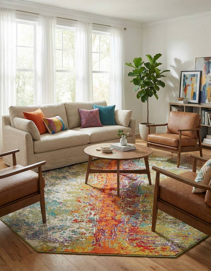 Detail image of 8' x 8'  Washable Modern Indoor / Outdoor Octagon Rug