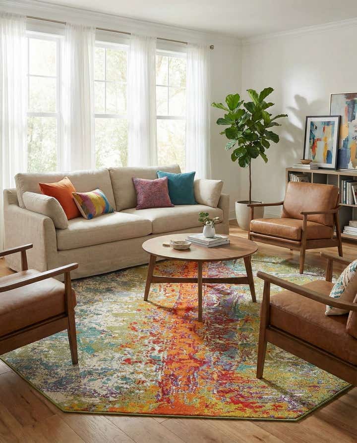 8' x 8' Easy-Clean Modern Indoor / Outdoor Octagon Rug
