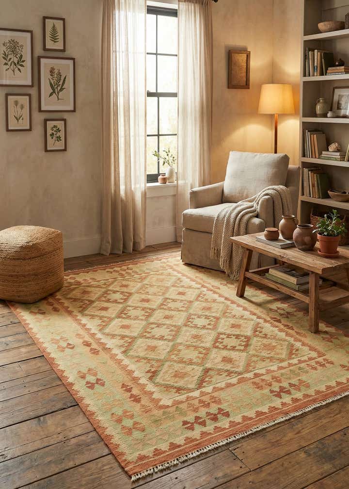 4' 10 x 6' 7 Hand Woven Kilim Waziri Wool Rug