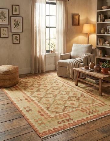 4' 10 x 6' 7 Hand Woven Kilim Waziri Wool Rug