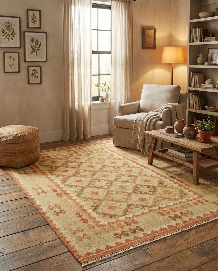 4' 10 x 6' 7 Hand Woven Kilim Waziri Wool Rug