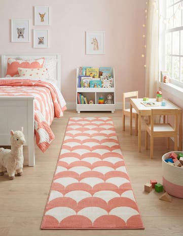 Soft Coral Pink Whimsy Kids Runner Rug