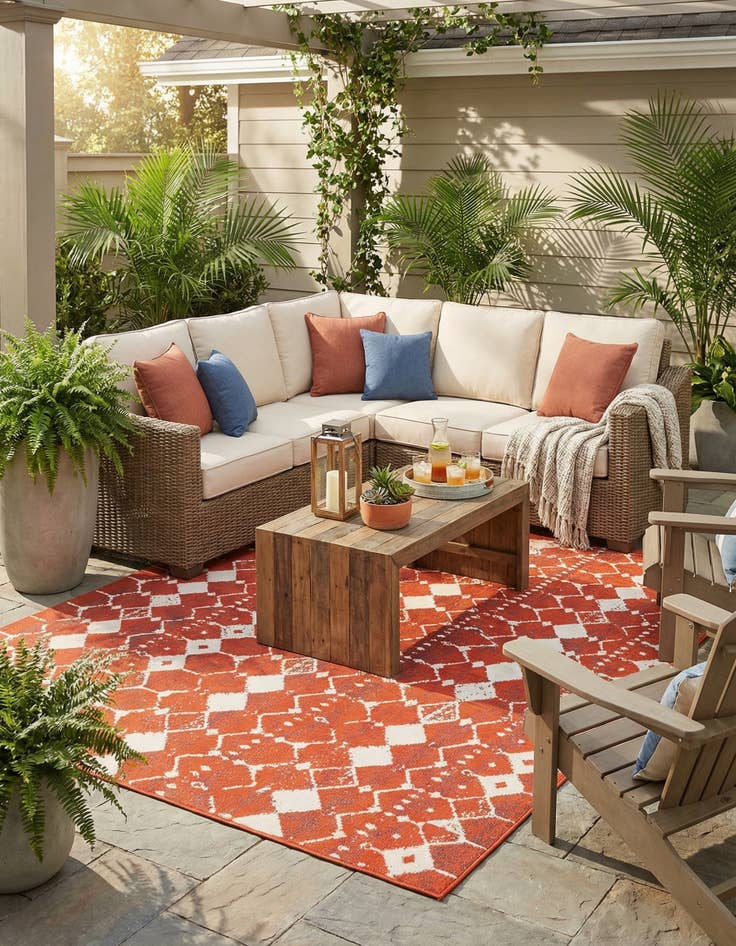 Detail image of 7' 10 x 7' 10  Washable Trellis Indoor / Outdoor Square Rug