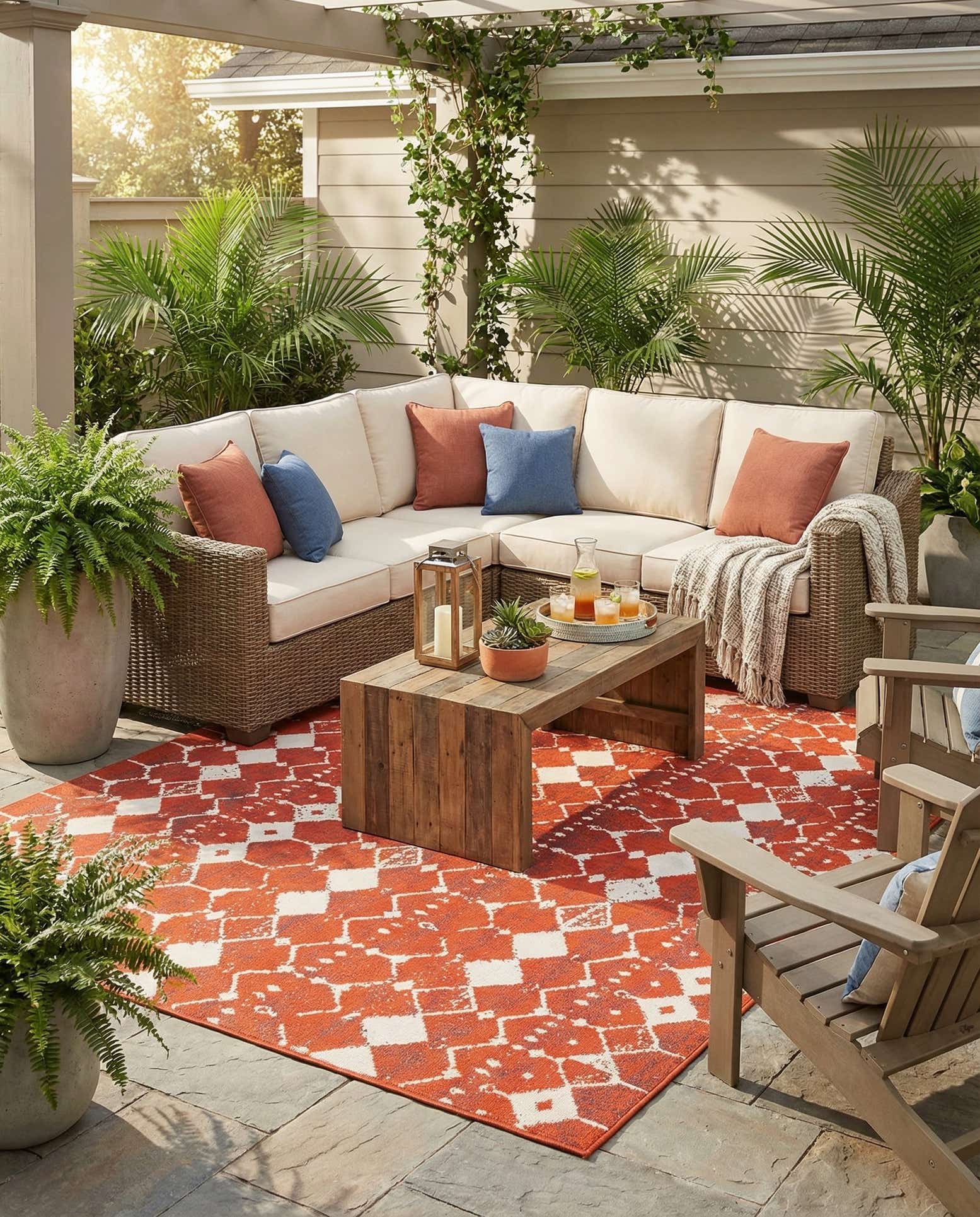 7' 10 x 7' 10 Easy-Clean Trellis Indoor / Outdoor Square Rug
