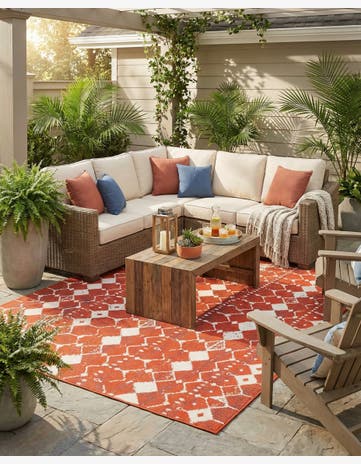 Rust Red Easy-Clean Lattice Indoor / Outdoor Square Rug