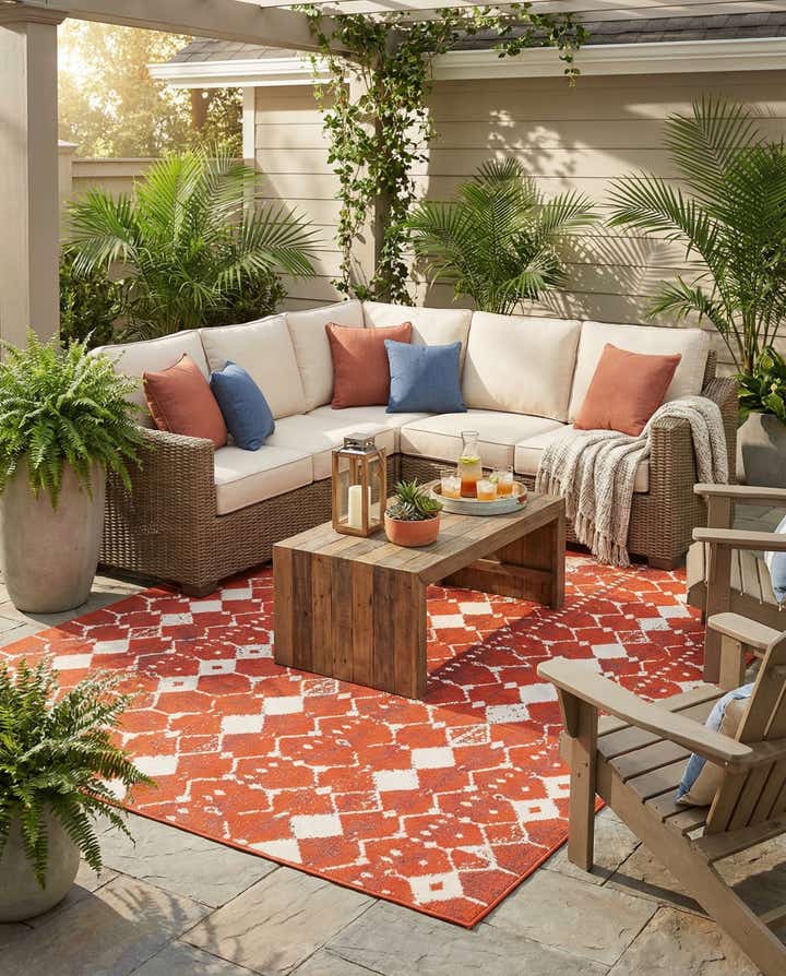 7' 10 x 7' 10 Easy-Clean Trellis Indoor / Outdoor Square Rug