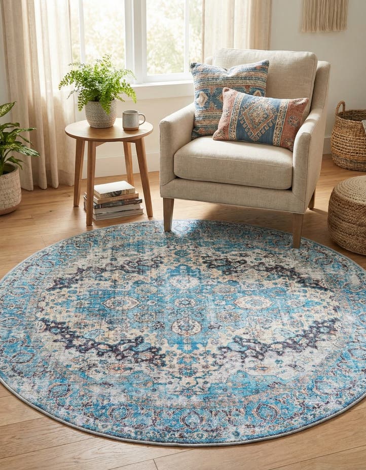 4' x 4' Washable Mangata Round Rug
