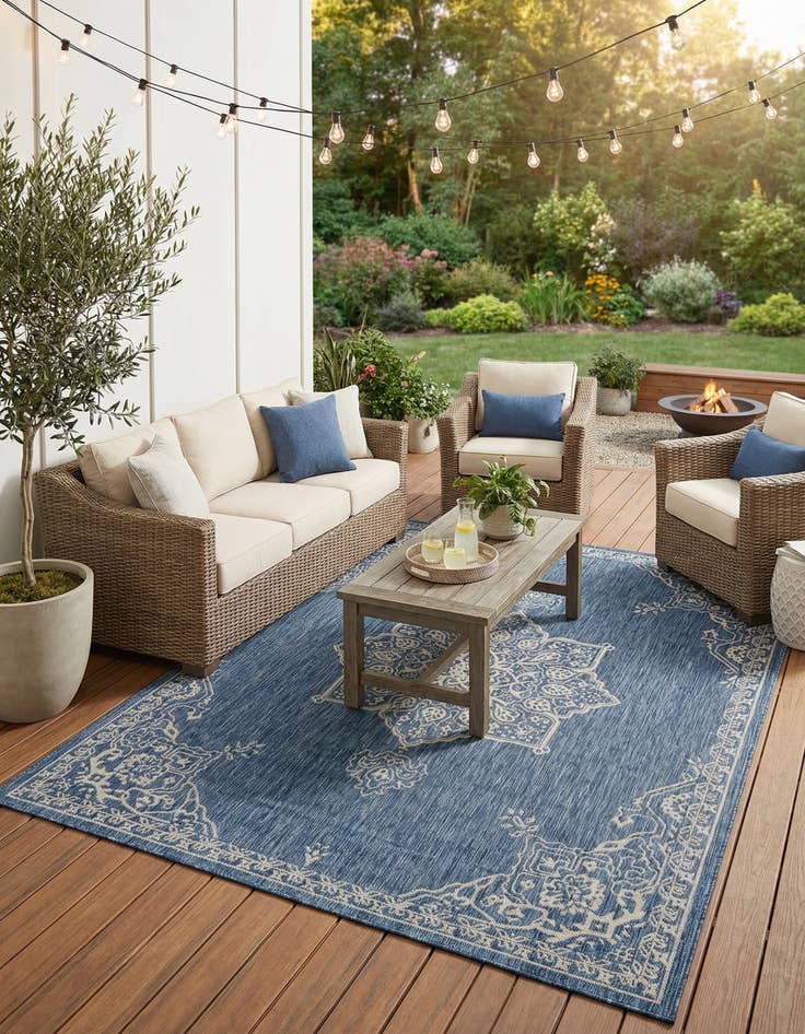 Detail image of 7' 10 x 10'  Washable Traditional Indoor / Outdoor Rug